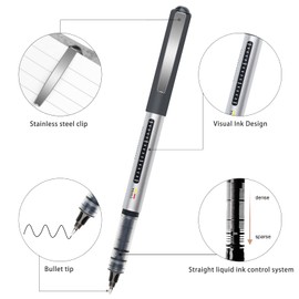 Gelanty Rollerball Pens, 16pcs Black Liquid Ink Ballpoint Gel Quick-Drying Pen for Home, School, Office, Writing, Drawing, Artwork