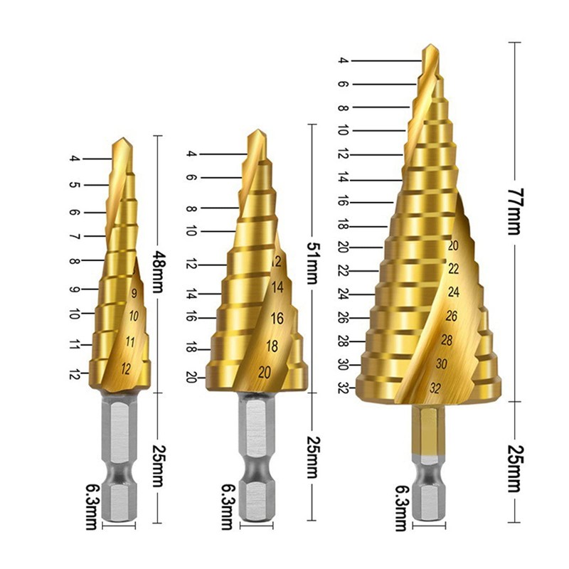 4 Pcs HSS Step Drill Bit Set, Titanium Coated High-Speed