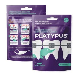 Platypus Orthodontic Flossers - Fights Bad Breath - Picks for Braces, Fits Under Arch Wire, Will Not Cause Damage - Vegan and Biodegradable - Unflavored and Shred Resistant - 30 Count