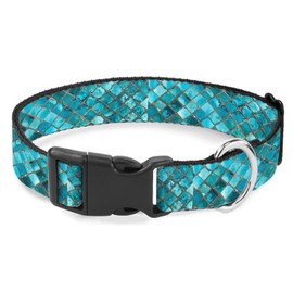 Teal Turquoise Mosaic Dog Collar Pet Neck Strap for Small Medium Large Dogs Soft Adjustable Buckle