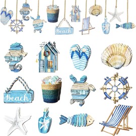 Pack of 24 Wooden Decorations for Maritime Decoration, Fishing Net Decoration, Natural Wooden Hanging Decoration for Living Room, Bedroom, Restaurants and Hotels, Perfect as a Gift