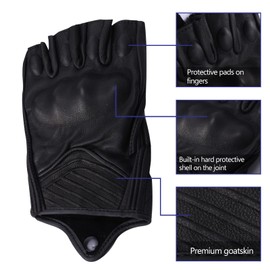 Men's Fingerless Gloves, Motorcycle Gloves, Leather Gloves, Half Finger Unlined Motorcycle Outdoor Car Gloves (Black, M)