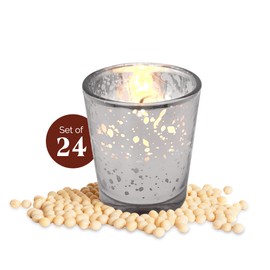SLS SUPPLY FLORA - Mercury Glass Votive Candles Set of 24 - Small Candles in Candle Jars Decorative Candles for Wedding Favors Gifts or Home Decor Soy Wax 8-10 Hour Burn Time - Silver