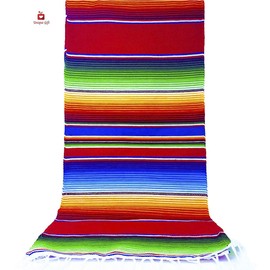 New | Alondra's Imports (84" x 15") Elegantly Handwoven, Genuine Serape Table Runner (Mexican Table Runner, Fiesta Table Runner, Mexican Blanket, Zarape, Serape) (Brilliant Ruby Red)