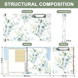 Rouidr Mini 3 Ring Binder with clipboard, 1 inch Round Binder Organizer, 8.5"x5.5" Cute Binder with 5 Dividers Tabs & Clear Sleeves, School Supplies, Office Supplies, Eucalyptus Leaf