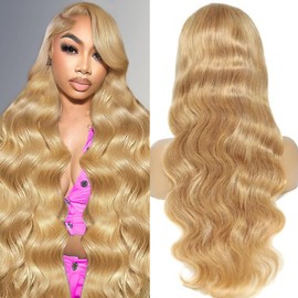 MIGURA 28 Inch Honey Blonde Wig Human Hair Pre Plucked with Baby Hair 200 Density Body Wave 13x4 HD Lace Front Wigs Human Hair Colored Honey Blonde Lace Frontal Wig Glueless Wigs For Women