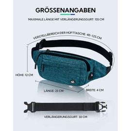 WATERFLY Bum Bag Waist Bag Men Women: Small Belt Bag Sport Bum Hip Bag Men Women Waist Fanny Pack with Extension Strap for Travel Hiking Dog Training Outdoor, turquoise, money belt