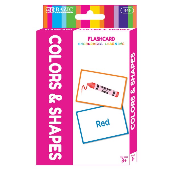 BAZIC Colors & Shapes Flash Cards, Double-Sided with Picture Name with Illustrations, Comprehension Flashcards Game for Age 4+, (36/Pack), 24-Packs