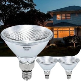 PAR38 Halogen Flood Light Bulbs 2 Pcs, 80W Equivalent, 120V, E26 Base, 2700K Warm White Light for Indoor and Outdoor