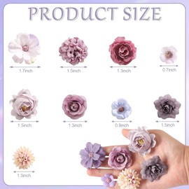 rongflower Faux Flower Heads Small Silk Artificial Flower DIY Fake Mini Flowers Rose Daisy Multicolor Flowers Craft Supplies for Wedding Party Wreath Graduation Season Party Home Decor (45, Purple)
