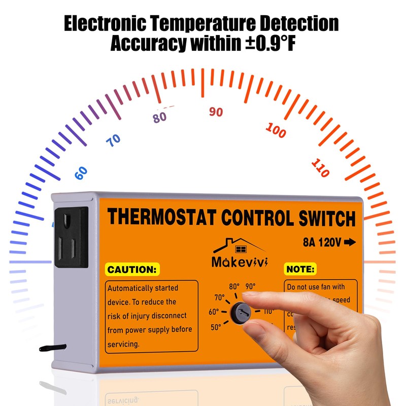 Attic Fan Thermostat-Control, Adjustable Thermostat with Overload Protector, Temperature Controlled