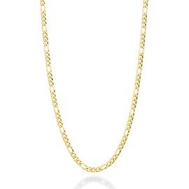 Miabella Solid 18K Gold Over 925 Sterling Silver Italian 3mm Diamond-Cut Figaro Link Chain Necklace for Women, Made in Italy (Length 22 Inches)