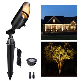 Gardenreet Black Landscape Spotlights Low Voltage, Brass Outdoor Uplight 12V, LED Wired Spot Lights, IP65 Waterproof for Exterior Garden Tree Yard House, with 5W 2700K Warm White MR16 Bulb