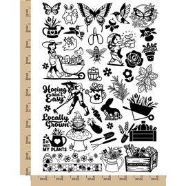 Garden Plants Flowers Vegetables Temporary Tattoo Water Resistant Fake Body Art Set Collection - Black (One Sheet)