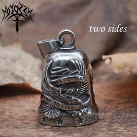 MOYOZZ US Fly Eagle Motorcycle Bells W/Hanger for Bikers,Heavy Rider Bells Accessory & Live To Ride Key Chain for Luck (Silver)