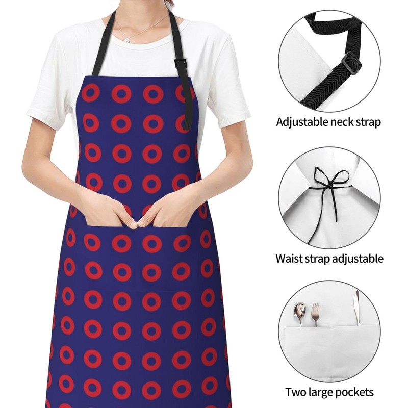 TUFOSERY Phish Red Donut Circles On Blue Apron Bib with