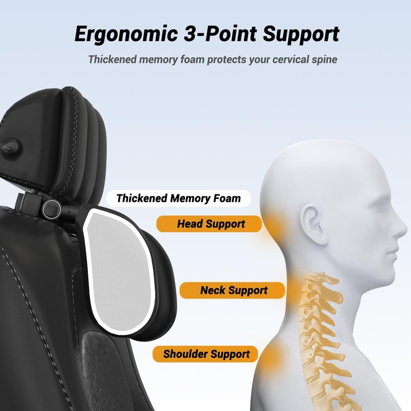 zorunowa Car Headrest Pillow, Thickened Memory Foam Road Pal Headrest,