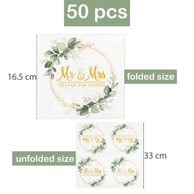 50pcs Mr & Mrs Wedding Napkins Thanks for Coming Wedding