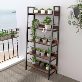 Himimi Bookshelf, Industrial Wood Bookshelves and Bookcases, Ladder Shelf 5 Tier with Metal Frame for Living Room, Bedroom, Kitchen, Home Office, Rustics Brown