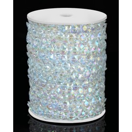 99FT Crystal Garland Strands, Acrylic Iridescent Crystal Beads String Roll, Diamond-Shaped Crystal Garland for Christmas Tree Wedding Party Decorations Beaded Curtain DIY Crafting Projects