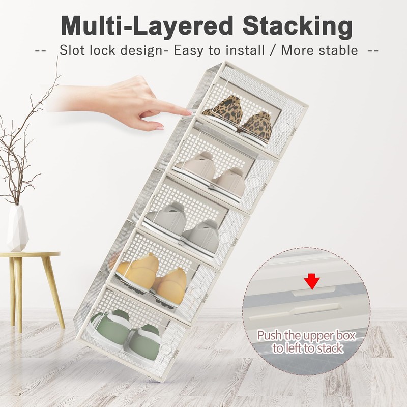 Kuject Large Shoe Organizers Storage Boxes for Closet, 12 Pack