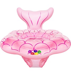25.6" Extra-Wide Baby Pool Float for 6-36 Months, Anti-Flip Safety Mermaid Toddler Swimming Float, Inflatable Swim Trainer, Infant Swim Floats, Toddler Floaties, Kids Beach Toys Summer Essentials