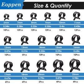 Eoppen 132Pcs 6-25mm Spring Hose Clamps Assortment Kit with Swivel Flat Band Fuel Hose Clamp Plier - 16 Sizes Fuel Line Silicone Vacuum Hose Low Pressure Air Clamps