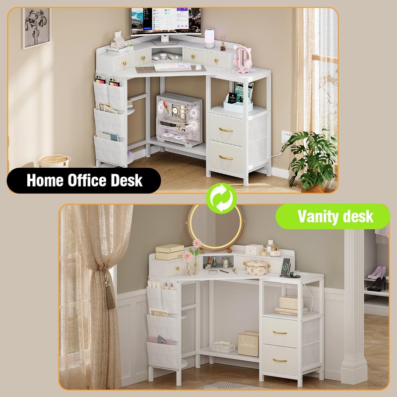 Espelism Corner Vanity Desk with Charging Station, 49.6" Makeup Table