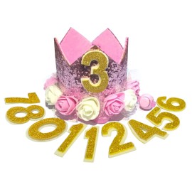POSAPET Dog Birthday Hat Adjustable Reusable Crown for Dogs Cats Puppy Kitten Birthday Party Headband with Numbers(Pink)