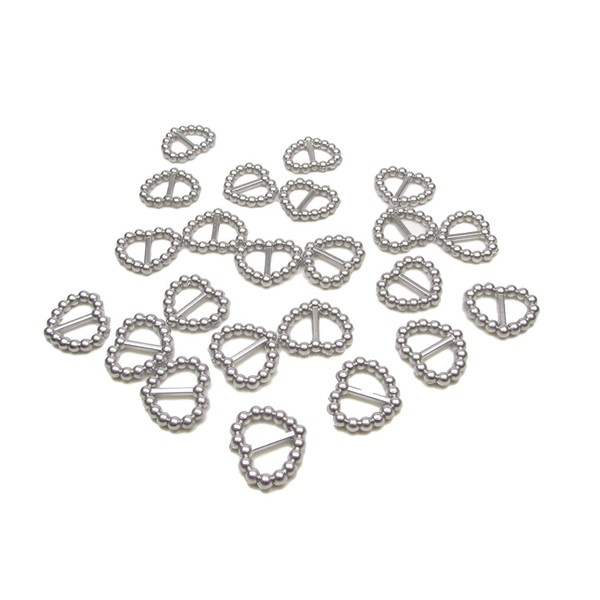 Syntego 100 x Silver Acrylic Pearl Buckles Heart Shape Double
