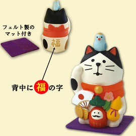 DECOLE Concombre ZCB-92701 Maneki Cat (with Felt Mat) White Cat 1.3 x 1.2 x 2.2 inches (34 x 30 x 57 mm)