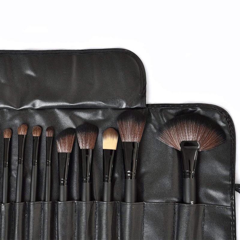 MACPLUS Fiber Bristle Makeup Brush Set with Black Leather Case-