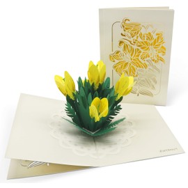 Greeting Card with Extra Page for Text - Single 3-Sided Folding Card as Greeting Card & Thank You Card - 3D Pop-Up Card with Flowers