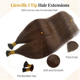 Dark Brown I Tip Hair Extensions Real Human Hair I-tips Color #2 Straight Pre Bonded Human Hair Extensions 50g Thick Ends Cold Fusion Brown Hair Itips for Women 14 Inch