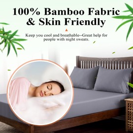 Fitted Sheet 1 Pack Full Size Only Viscose Derived from Bamboo,400 Thread Count,8-16" Deep Pocket,Bottom Sheet Colorfast Soft & Silky & Breathable(1 Fitted Sheet Only, Dark Grey, Full)