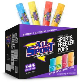 All Sport Freezer Pops, Giant Sized 3oz, 144 CT, Refreshing Ice Pops with Electrolytes, B Vitamins & Potassium –Blue Raz Ice, Lemon Lime, Fruit Punch & Orange