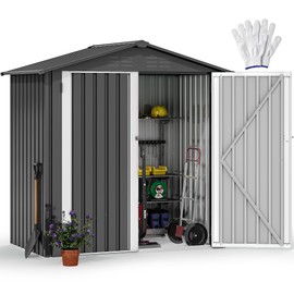 DWVO 6x4ft Metal Outdoor Storage Shed, Large Heavy Duty Tool Sheds with Lockable Doors & Air Vent for Backyard Patio Lawn to Store Bikes, Tools, Lawnmowers,Dark Gray