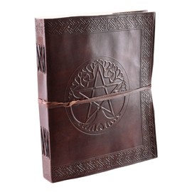 Battle-Merchant - Lederbuch mit Pentagramm - Braun, ca. 21 x 14 cm - Notizbuch aus echtem Leder