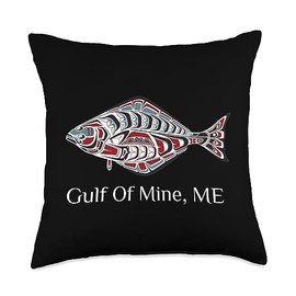 Gulf Of Maine Maine Native American Tribal Halibut Gulf Maine Coast Halibut Fisherman Native American Throw Pillow, 18x18, Multicolor