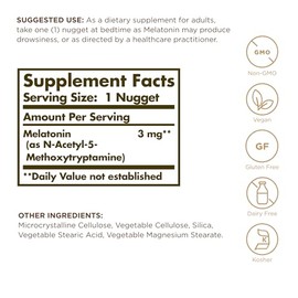 Solgar Melatonina 3 mg, 120 pepitas – Ayuda a promover la relajación y el sueño – Melatonina clínicamente estudiada – Sin gluten, sin lácteos, Kosher 