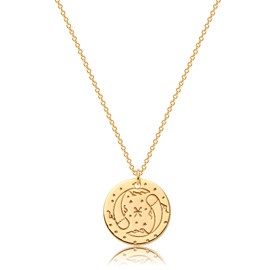 GDCOIN Zodiac Pisces Coin Necklace for Women 18K Gold Filled Tiny Cute Dainty Disk Astrology Horoscope Disc Constellation Minimalist Medallion Necklace Mothers Day Valentines Gift for Her