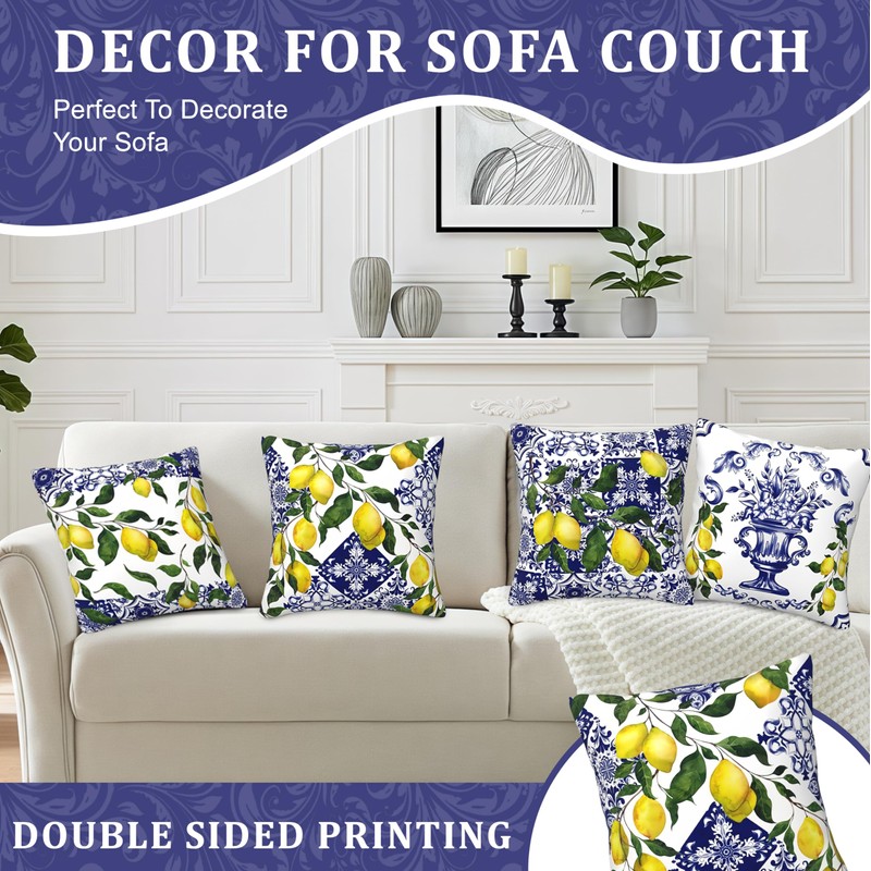 Shimmerz Pack of 4 Lemon Summer Throw Cushion Covers, 45