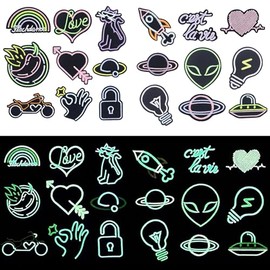 Attuslla 18 PCS Glow in Dark Sew on Patch, Iron on Patches, Planets Style Sew on Embroidered Patches, Applique Repair Emblem for Clothes, Jackets, Jeans, Backpacks and Hats