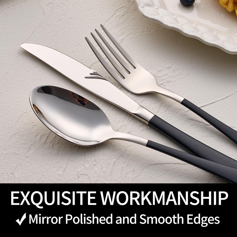 DINYWOW 20-Pieces Black Silverware Sets for 4,Black Handle Stainless Steel