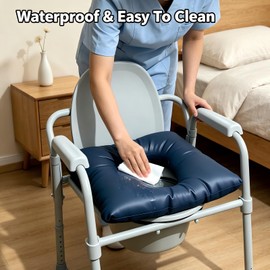 Bedside Commode Cushion, Soft Toilet Seat Cushion for Seniors，Washable Commode Seat Cushion with Fixing Straps 16.5" X 16.5"，Portable Padded Toilet seat Cushion for Elderly Adults (Blue)