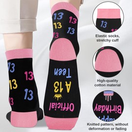 Juesly Gifts for 13 Year Old Girl - Novelty Socks with Pop Up Birthday Card and 13th Poster Anniversary Card, Best Presents for 13th Birthday Girl