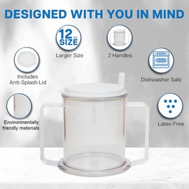 JIAHG Leak-proof Base Drinking Cup for Seniors, Sippy Cup Adult with Handle, Special Drinking Aid Cup for Care, Sippy Cup for Elderly, Cup with Two Handles (White)