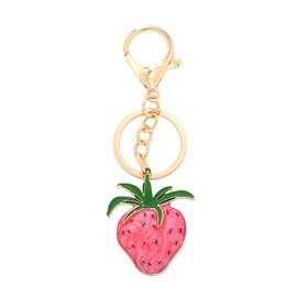 Kotkiddy Cute Oil Painting Strawberry Keyring Red Pink Strawberry Fruit Key Ring Purse Car Pendant for Men and Women, pink, L