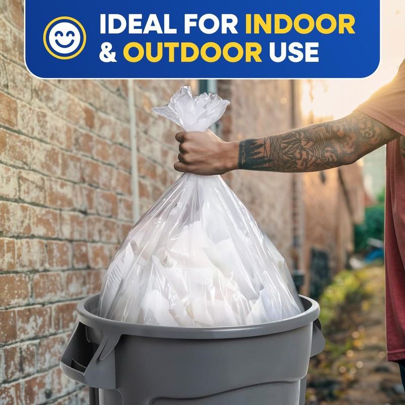 PLASTIC PRINCE 40-45 Gallon Trash Bags, Clear Trash Bags 40"W
