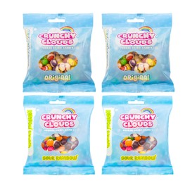 Crunchy Cloud - Rainbow Crunch 2x Original, 2x Sour - Freeze-Dried Fruity Candy - Light & Airy Crisp Crunch, Bold Sweet and Tangy Flavours - Colourful Rainbow Candy for Parties - Pack of 4